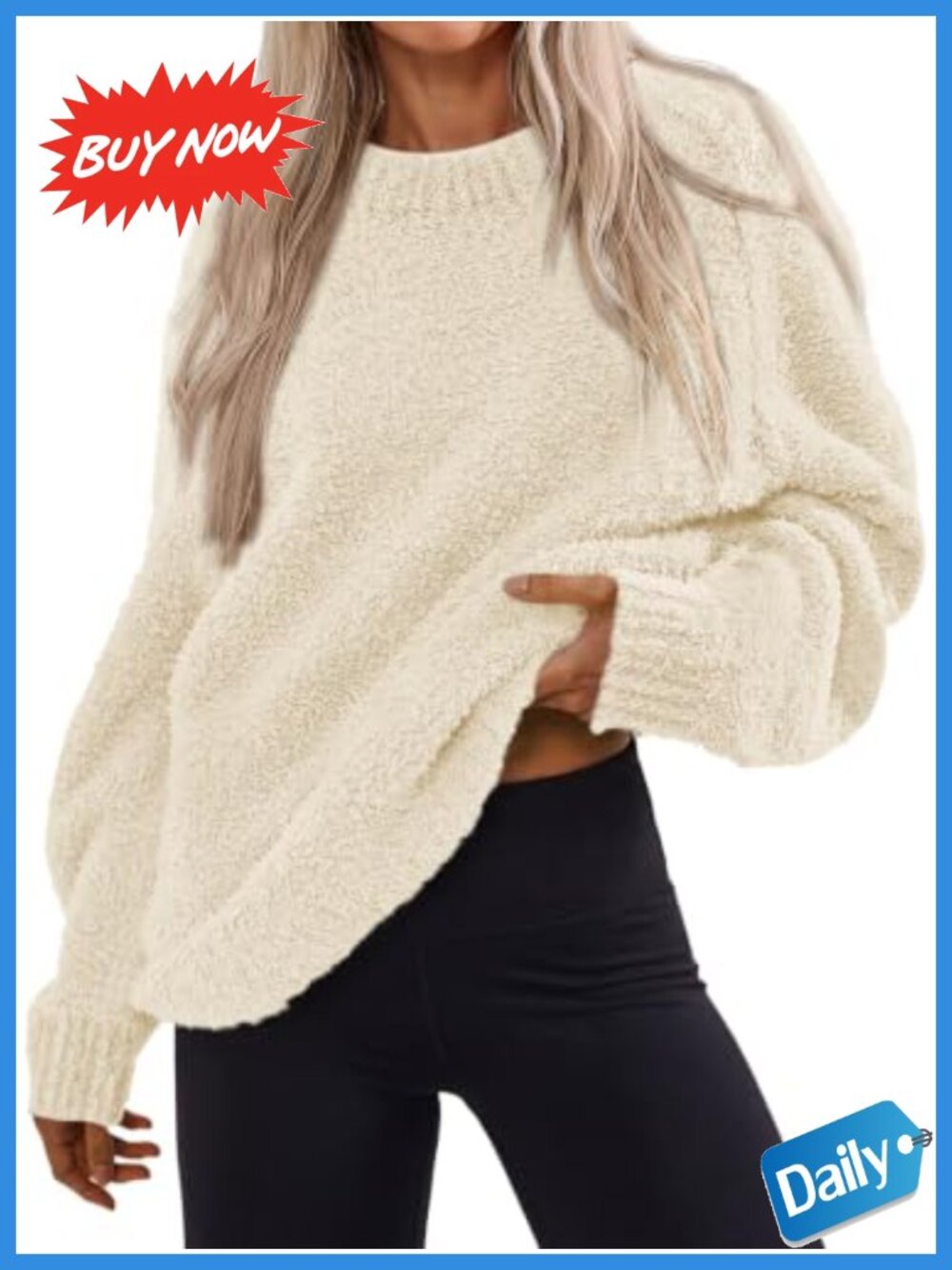Oversized Fuzzy Chunky Knit Pullover Sweater Crewneck Long Sleeve